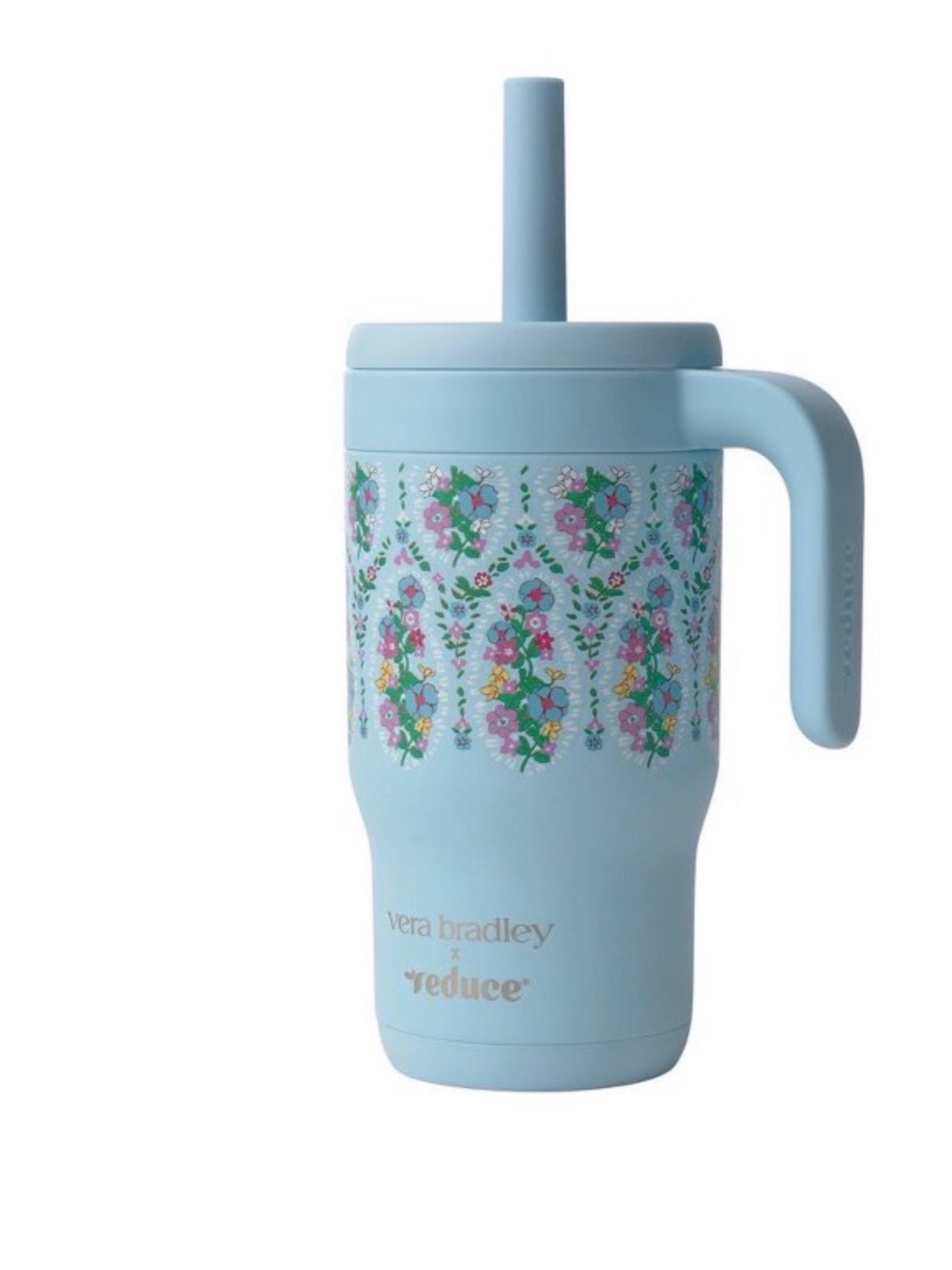 Vera Bradley Pastel Blue Floral Insulated Mug with Straw-Kids